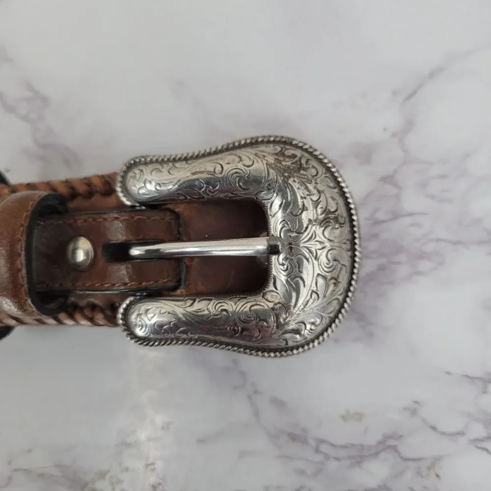 Nocona Men's Brown Leather Belt with Silver Buckle Top Hand Western